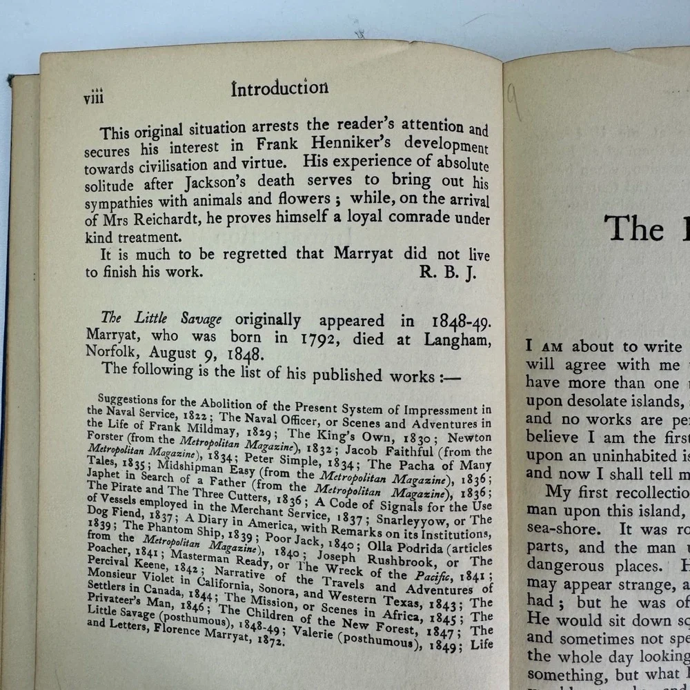 The Little Savage Captain Marryat 1915 Everyman's‎ Library Blue Cloth Hardcover
